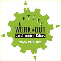 The Work-it-Out logo, consisting of the ERIH gear in green with the inscription "WORK it OUT. Day of Industrial Culture"